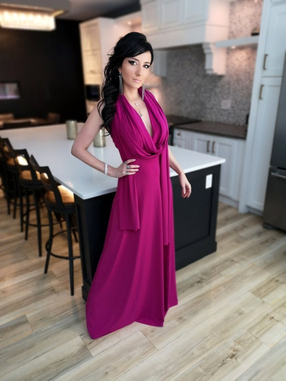 fuchsia pink infinity dress Full Length Convertible Bridesmaids Infinity Dress In Fuchsia Pink