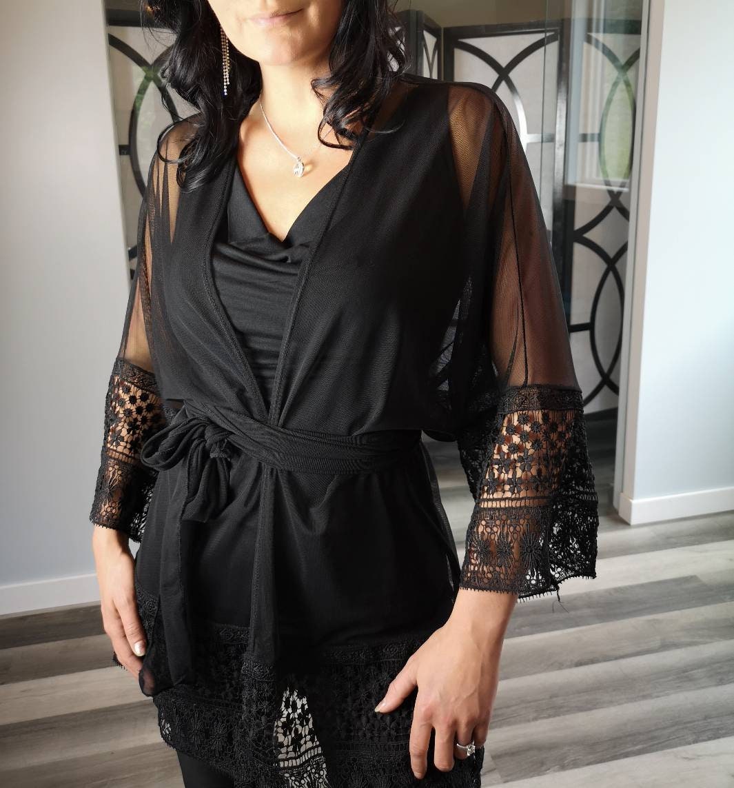 Little black lace coverup jacket. Black lace mesh lace Etsy