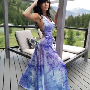 navy blue dress for baby girl Boho Tie Dye Lace Trim Halter Maxi Dress,boho Tie Dye Backless Wedding Dress,guest  Wedding Dress,maternity Tie Dye for Photoshoot Maxi Dress