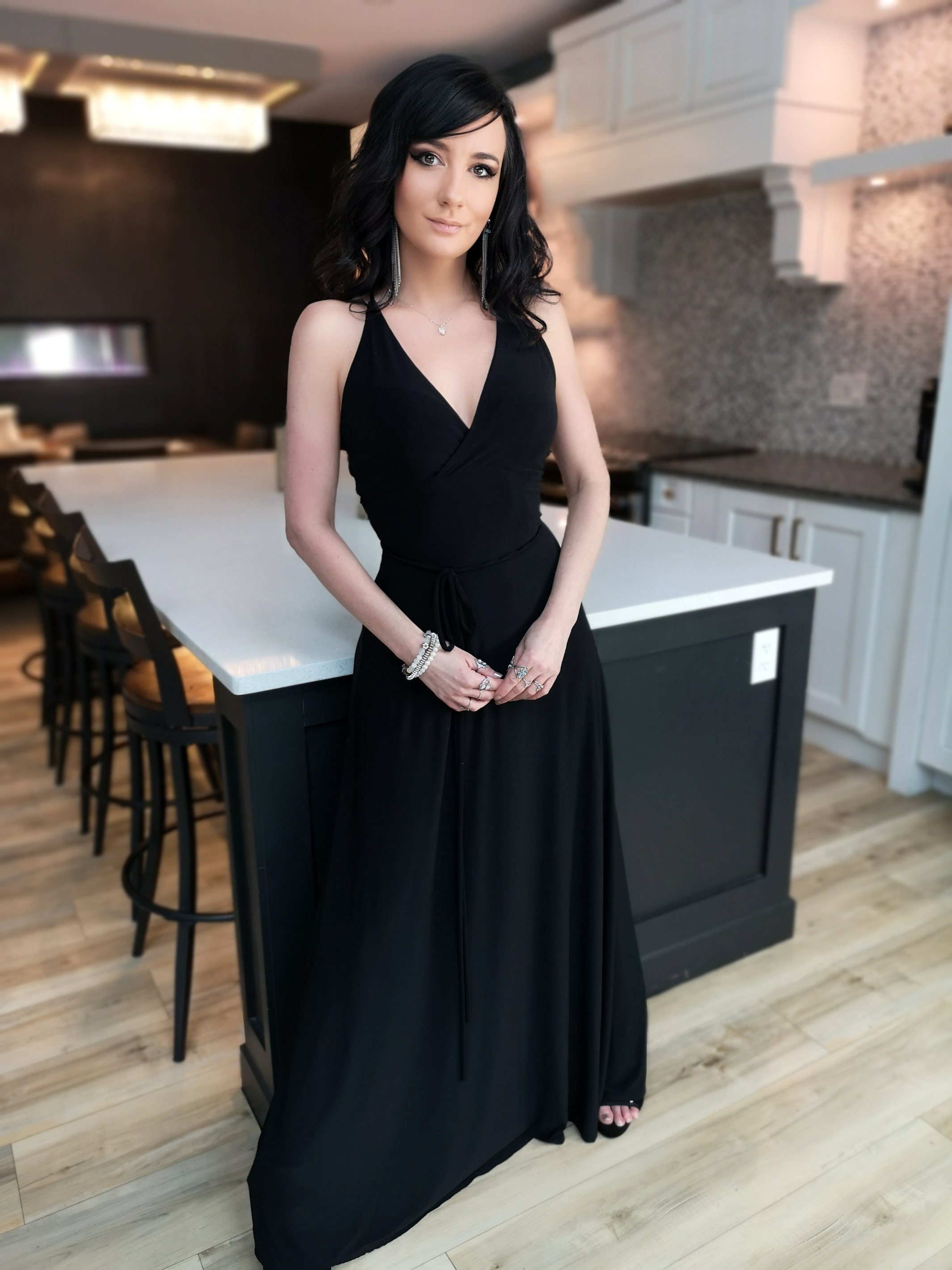 black dress flowy bottom Ashley Black Formal Maxi Dress - US 18