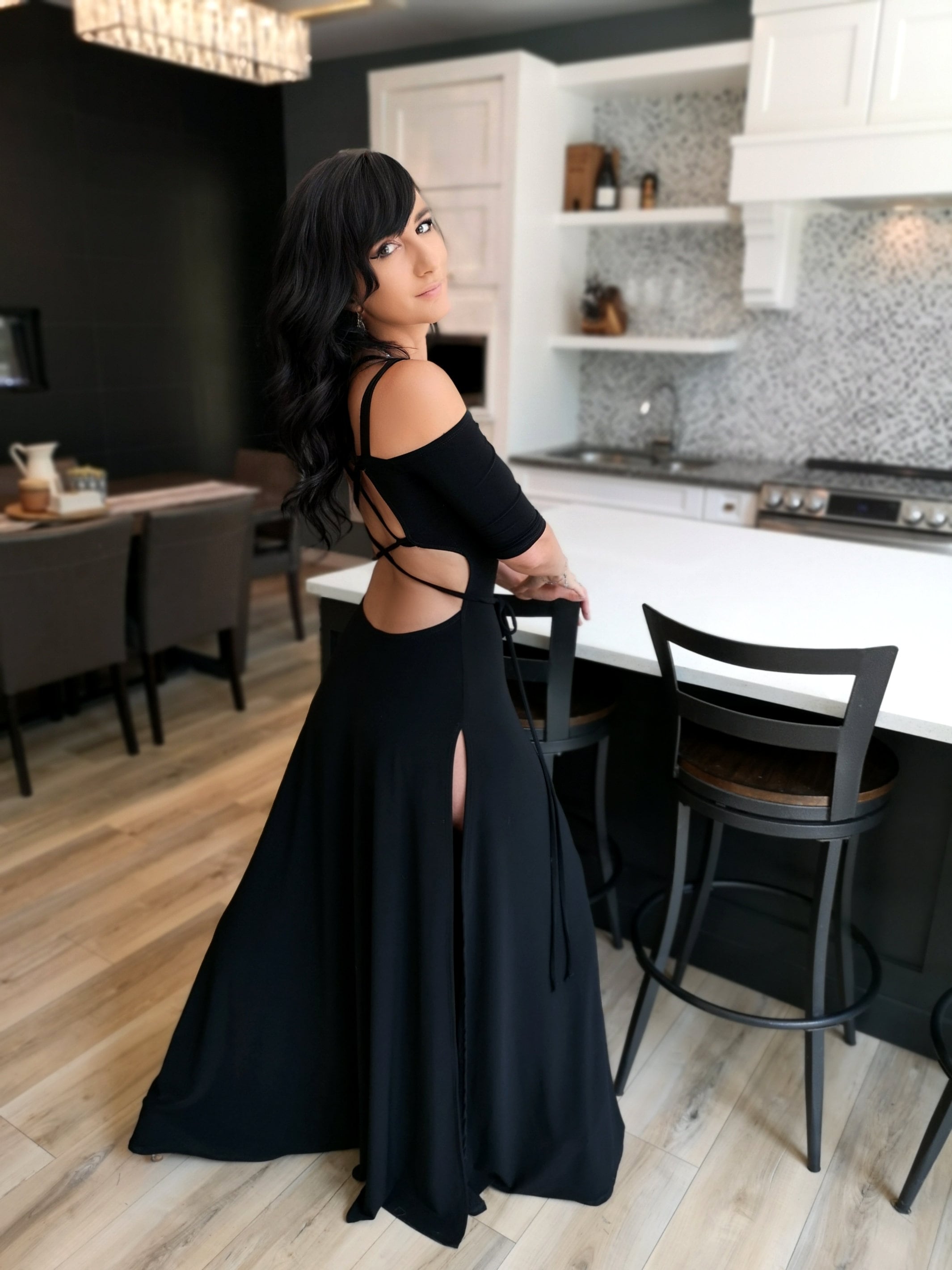 Open Back Dress, Black Cold Shoulder Maxi With Side Slit - Etsy