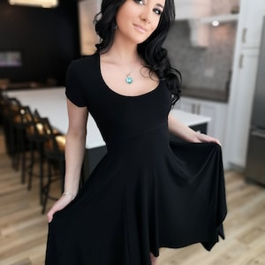 black dress flowy short Miluxas Women's Halter Neck Sleeveless Mini Dress Textured High Neck Flowy A Line Short Dress Slim Fit Casual Cocktail Party Dress Black, Size: 2XL