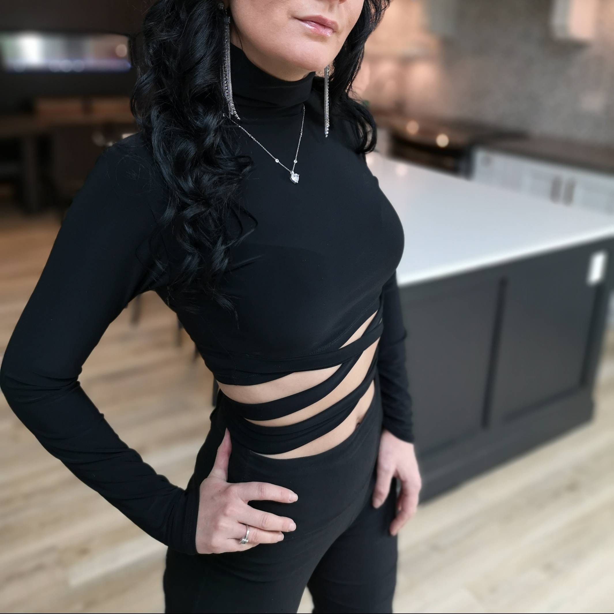Crop Top Long Sleeve Black Turtleneck 
