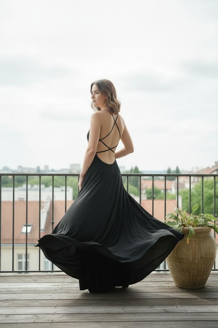 green emerald velvet dress Lezure Plunge Long Sleeve Maxi Dress Black main image 1