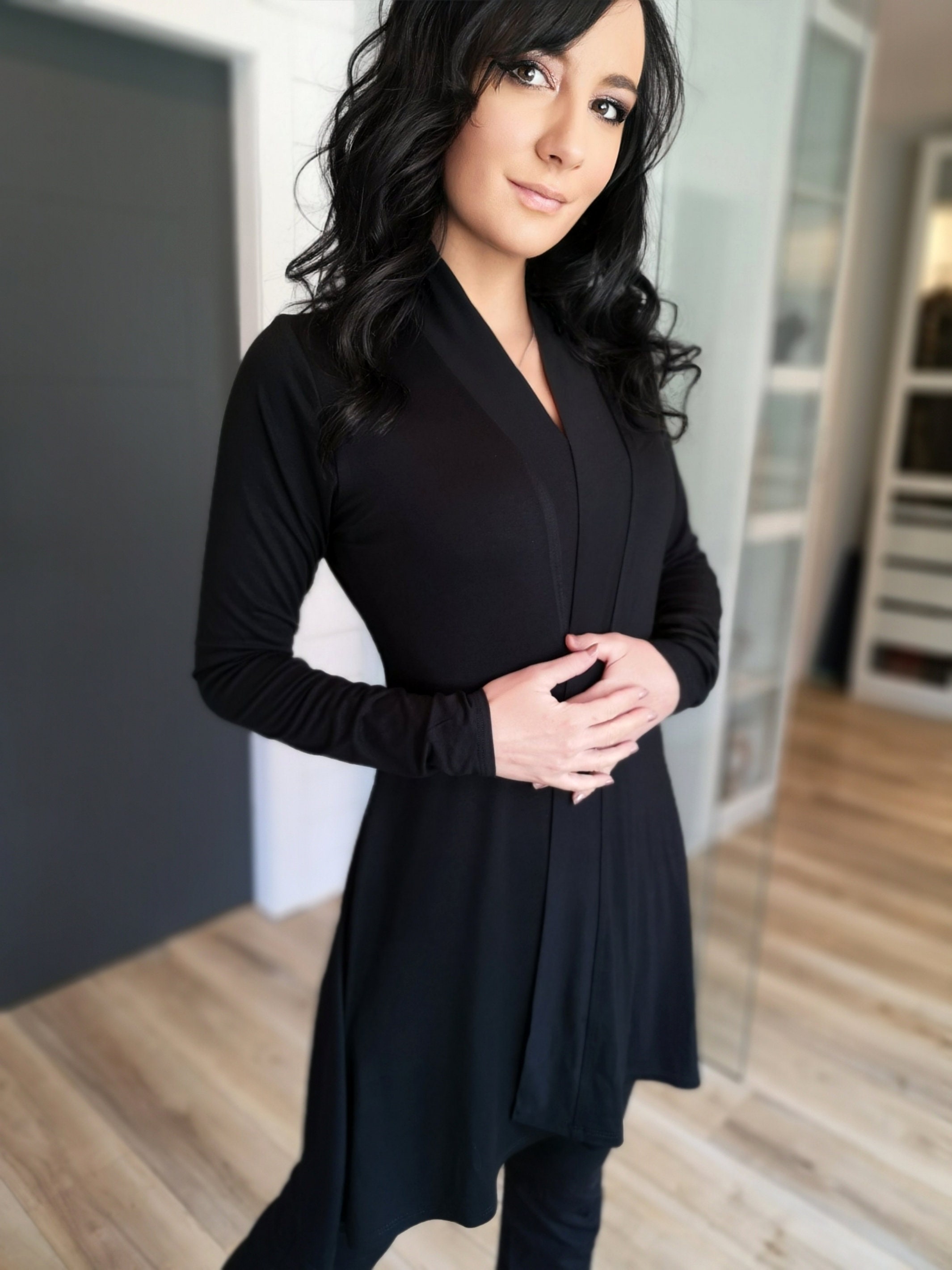 black cardigan for dress The Mesh Each one is finished individually by hand in our knitwear studios in Europe and trimmed with gold button details and discrete stitching for a tailored finish In the Style contrast trim