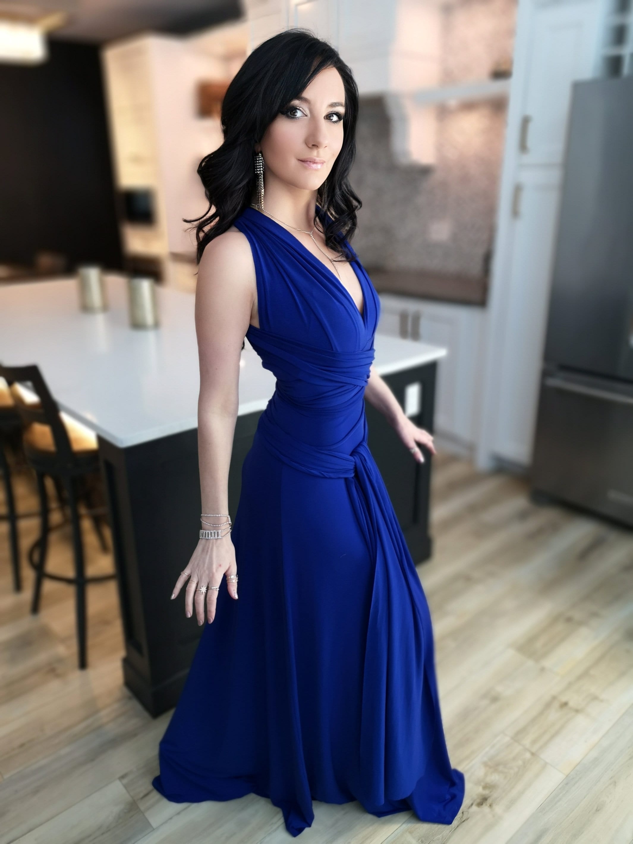 cobalt blue wrap dress Universal Dress, Elegant Maxi Style for Any Occasion long corset prom dresses NotDiva neckline frames the dcolletage Size:USA 6 (S)/38 in.(96.5 cm)Garment Chest