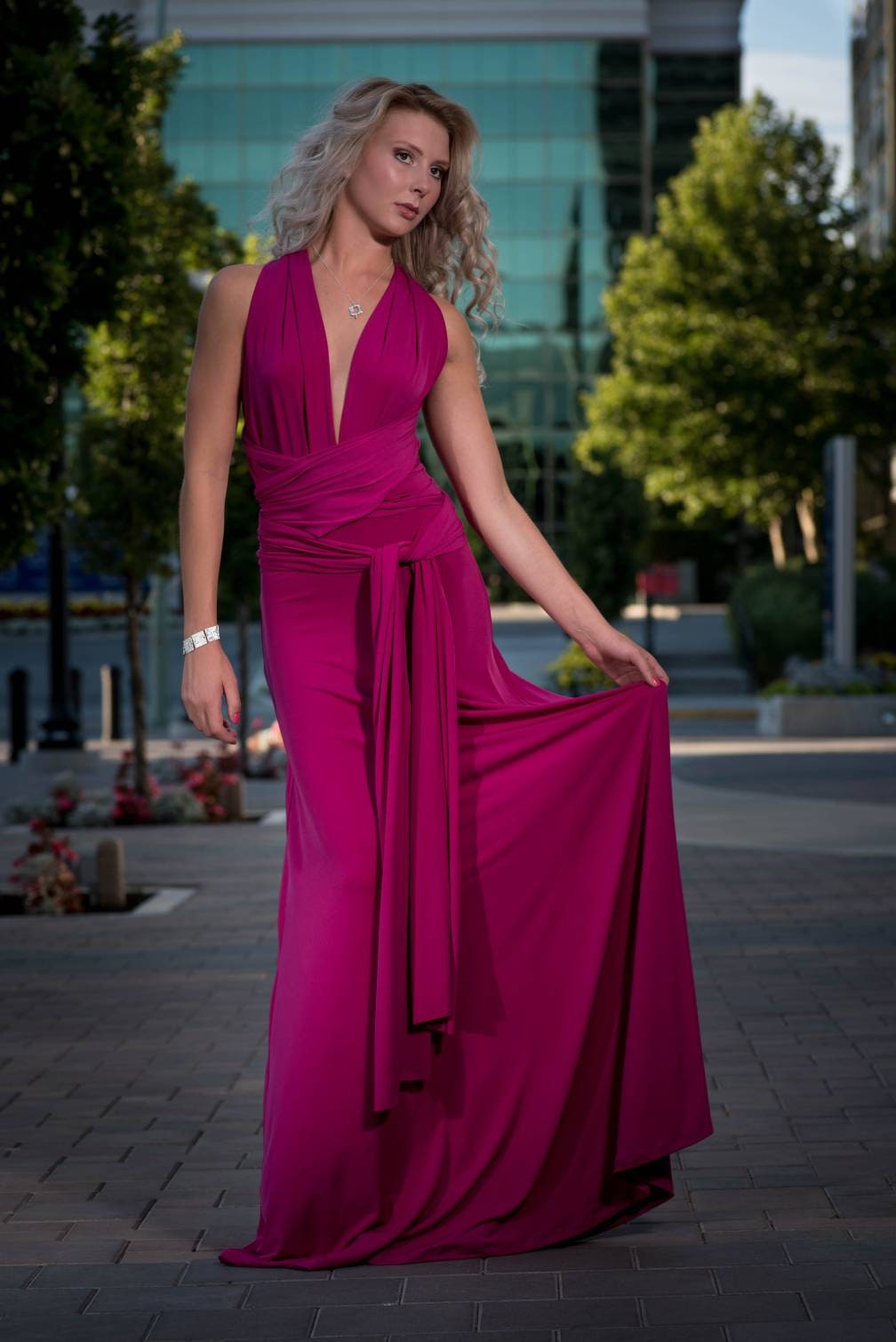 pink wrap maxi dress Final Sale Plus Size Faux Wrap Dress in Pink Fuchsia
