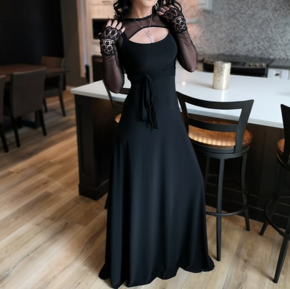 black faux leather maxi dress Twilight Muse Lace Maxi Dress in Black Black / S