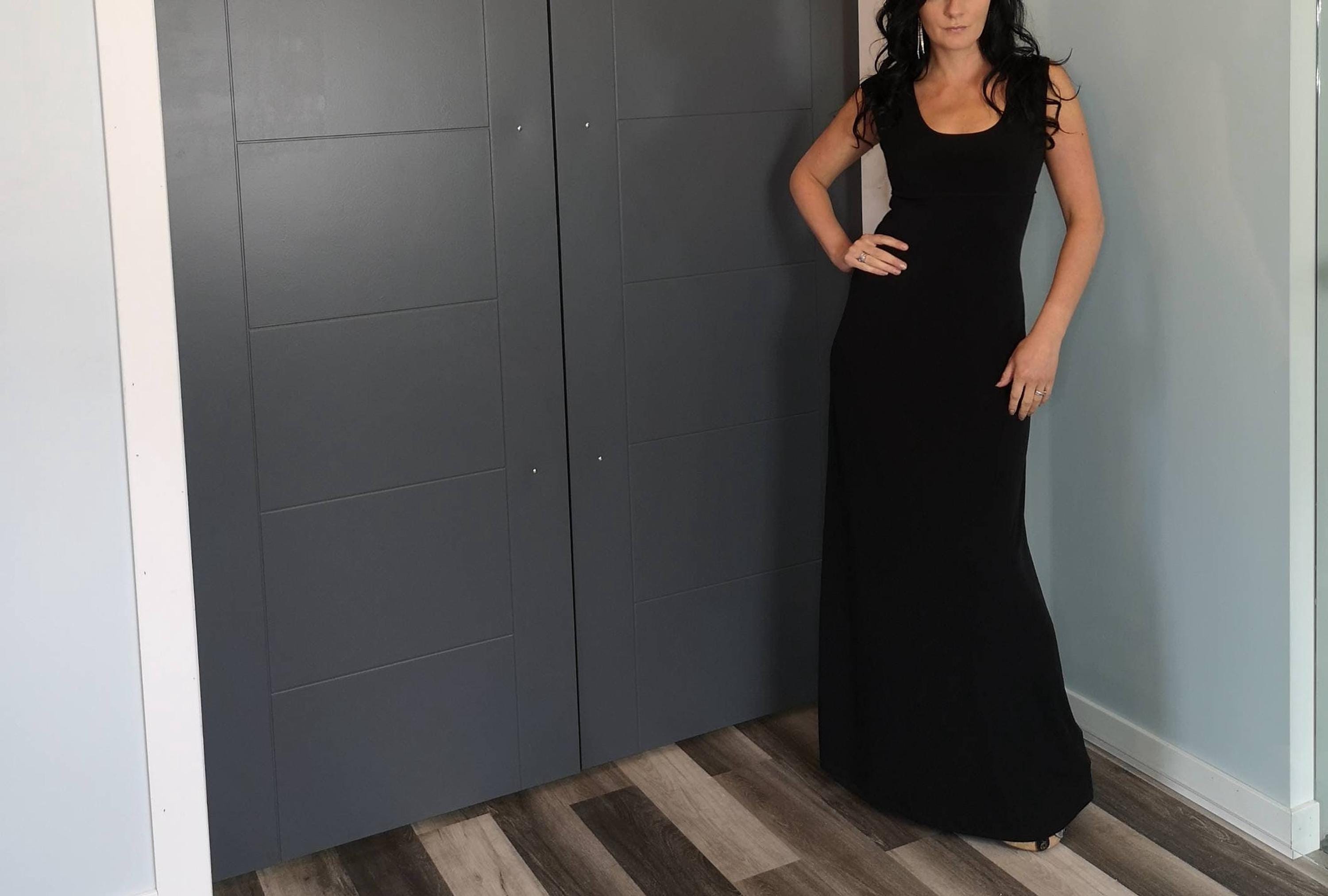 black cap sleeve maxi dress with Sleeves, Fitted Long Crafted from soft SIZE:UK 10 PixieGirl Black Sequin T-Shirt High Split