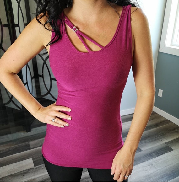 Beautiful Pink Tank Top With Crystal String Detail in the Front