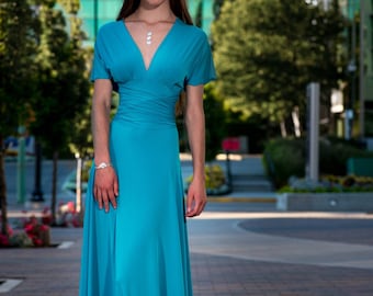 Maxi dress, Teal maxi wrap dress, long dress, floor length dress,