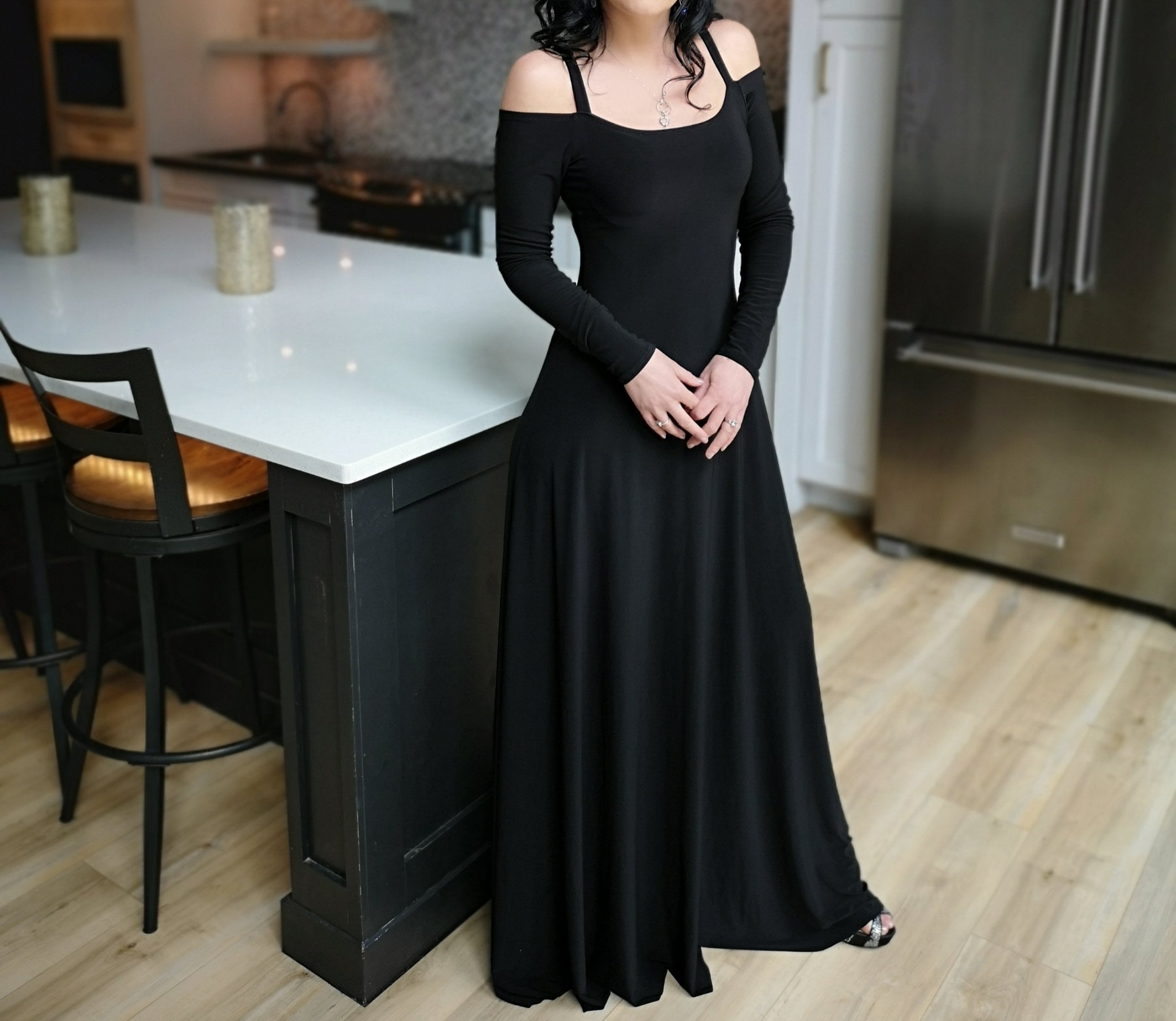 Classy Cold Shoulder Long-sleeve Fitted Black Maxi Dress. - Etsy