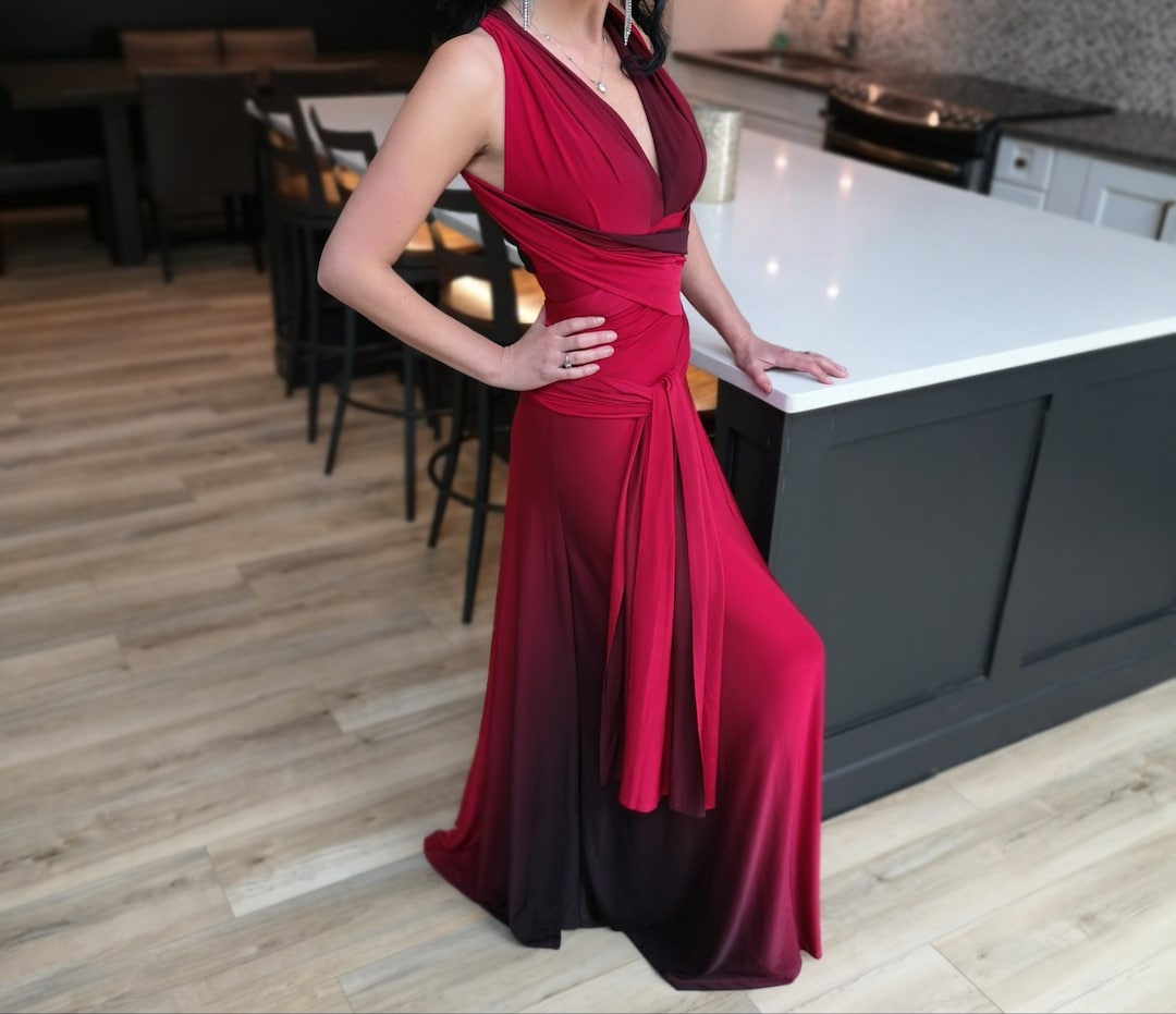 strapless open back dress böhme Rylee Ombre Maxi Dress in Red main image 1