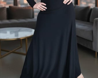 Black Maxi Skirt - High Waisted Style in Soft Poly Spandex