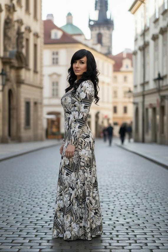 black and cream maxi dress Tropical Floral Dress, Long Sleeve Floor Length Style Evening dress Color:Coffee color Long Sleeves Wedding Dresses Dubai Silk Abaya Dress: MATERIAL POLYESTER