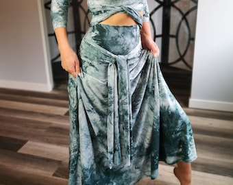 Maxi skirt. Jacket sold separately. Beautiful flowy tie dye bamboo green, teal, maxi skirt. Comfortable soft and flowy.