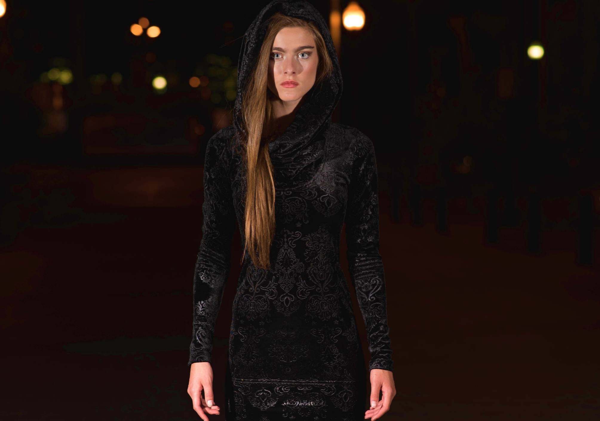 Lace up hooded maxi dress cheap