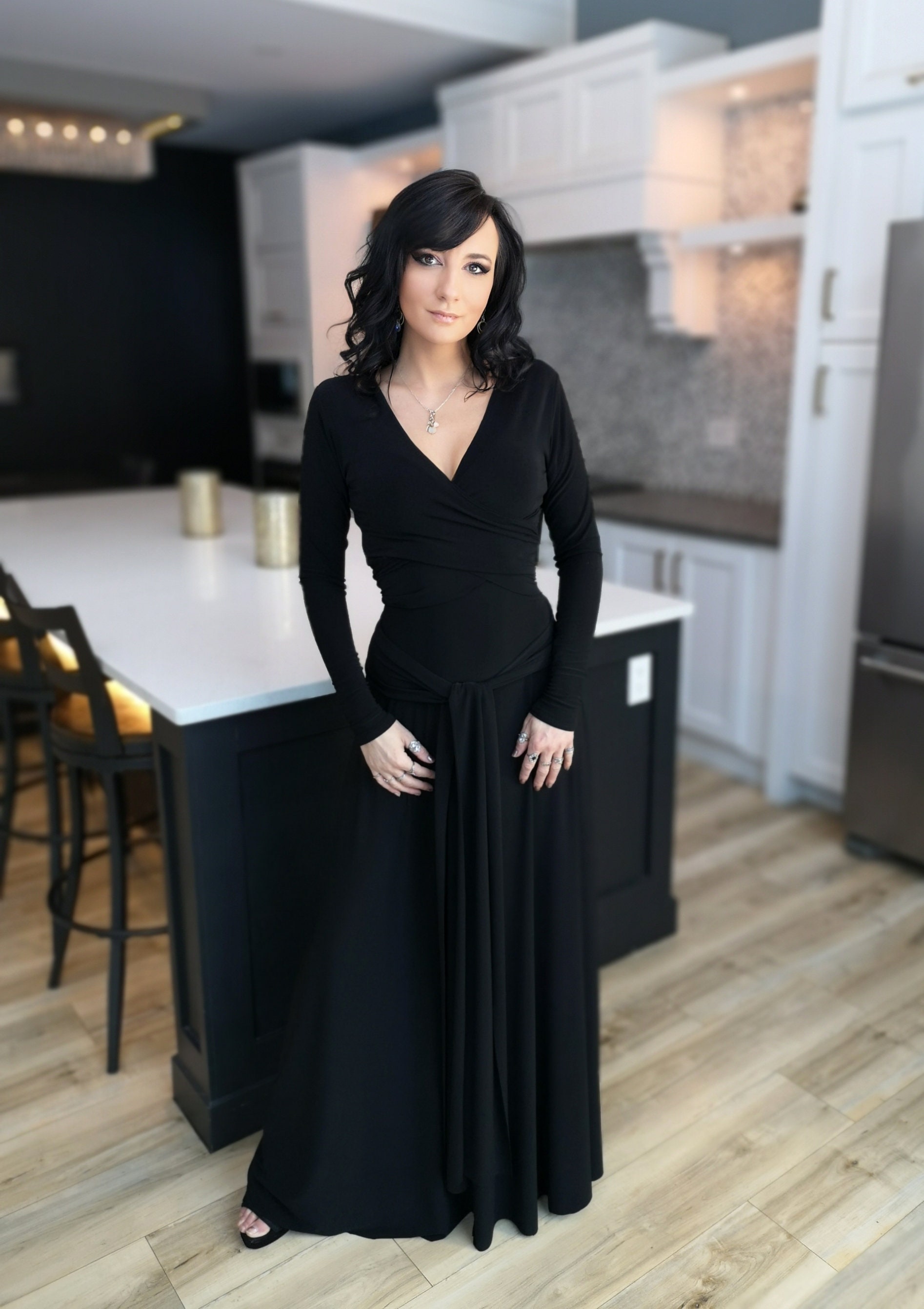 indian formal dress code Dionne Long Sleeve Maxi Dress Black