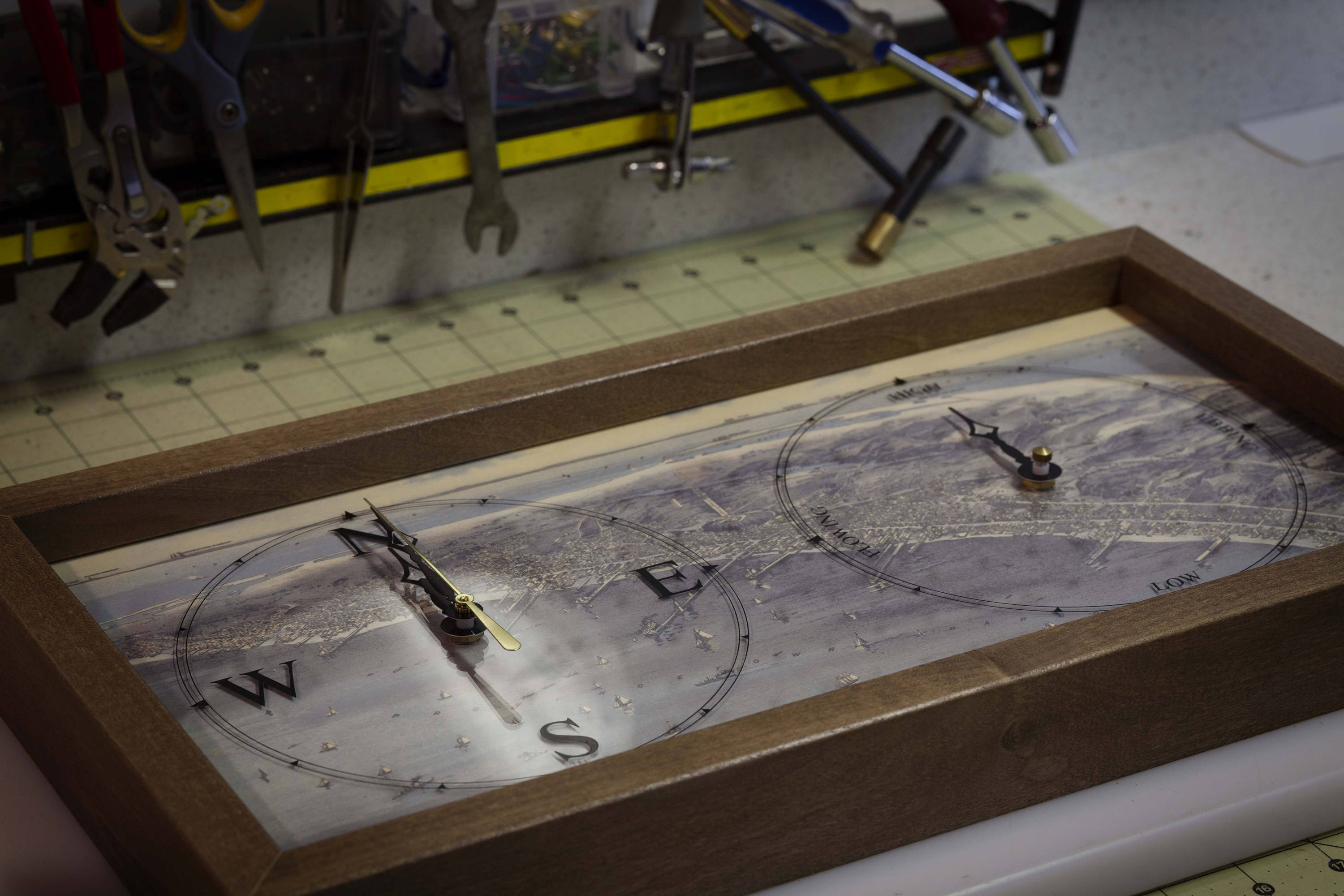 Wooden Handmade Custom Time and Tide Clock 1910 Birdseye view Etsy