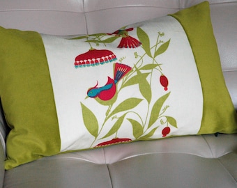 Vintage Mid-century Pillow Cover Birds and Flowers