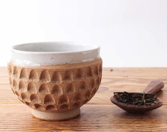 Notched Teacup - Painted Ceramic Stoneware Teabowl Teaware Teacup - Handmade Studio Pottery 1458