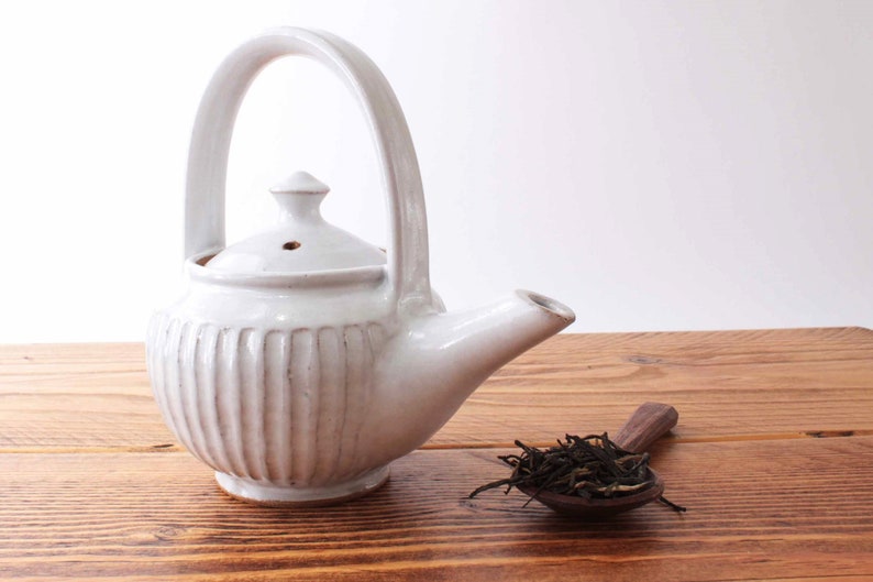 Small Fluted White Teapot Handmade Studio Pottery 514 Stoneware Ceramics