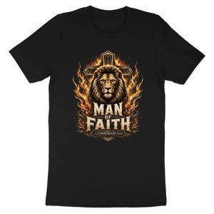 Man of Faith Lion Cross T-Shirt Hoodie Sweatshirt, Christian Apparel, Powerful Religious Gift for Him Dad Pastor