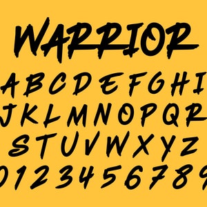 Warrior Font Svg dxf pdf png with Numbers ttf font