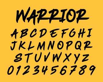 Warrior Font Svg dxf pdf png with Numbers ttf font