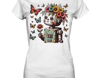 Robot child, spring flowers, vintage charm - Ladies Premium Shirt