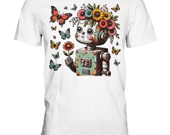 Robot child, spring flowers, vintage charm - Premium shirt