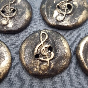 Old anthracite gold treble clef buttons, handmade creation for embellishing jackets, sweaters, etc. image 6