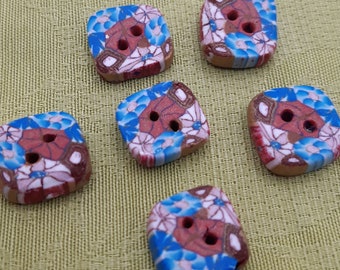 Petits boutons liberty bleu brun, fait main pour embellissement layette, robe, chemisier..