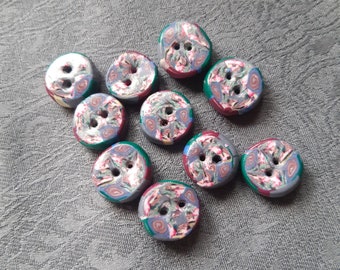 Small marbled effect buttons, handmade for layette embellishment, blouse, scrapbooking, etc. set of 10.
