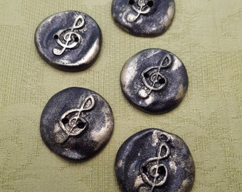 Boutons clef de sol vieil or anthracite,  création fait main pour embellissement veste, pull...ll