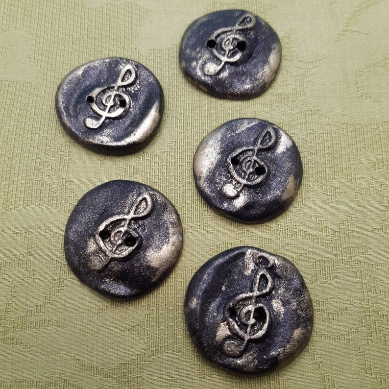 Old anthracite gold treble clef buttons, handmade creation for embellishing jackets, sweaters, etc. image 1