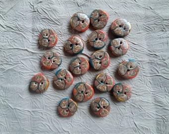 petits boutons graphisme turquoise,  or, orangé,  relooking veste, chemisier,  gilet..   lot de 6.