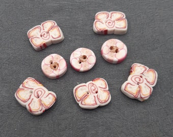 8 boutons complémentaires fuchsia blanc, fait main pour personnalisation veste, chemisier..