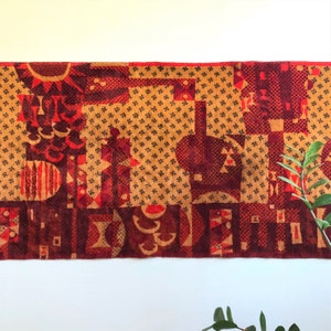Vintage Wall Hanging / Mid Century Modern Rug / Modernist Wall Tapestry / Abstract Cityscape / Red Textile Art / 1970s / Retro Wall Hanging