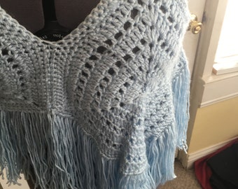 Blue fringe top