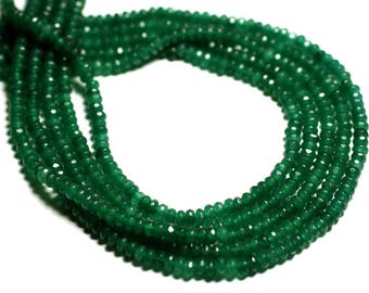 Fil 34cm 115pc env - Perles de Pierre - Jade Rondelles Facettées 4x2mm Vert Sapin