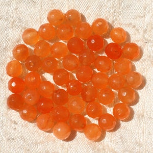 39 cm langer Strang, ca. 64 Stück – Steinperlen – Facettierte Jadekugeln, 6 mm, orange