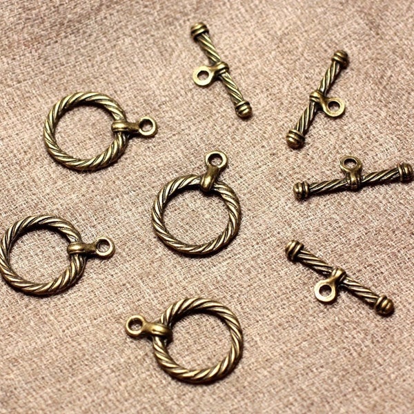 20pc - Fermoirs Toggle T Métal Bronze Cercle Torsade 23mm   4558550000316