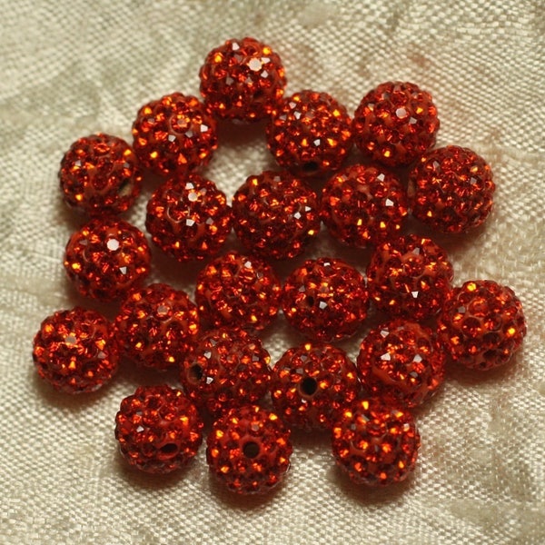 9pc - Perle Polymère et Strass Verre 8mm Orange - 4558550022233