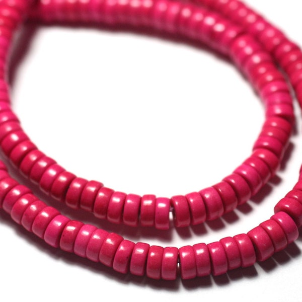 Wire 39cm 180pc env - Pearls of Pierre Turquoise Synthesis Heishi 4x2mm Rose Fluo