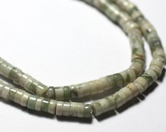 20pc - Stone Beads - Jade Peace Green White Heishi Rondelles 4x2mm - 7427039730785