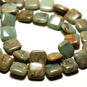 39cm strand 39pc approx - Aqua Terra Jasper Stone Beads Squares 10mm Turquoise Blue Beige