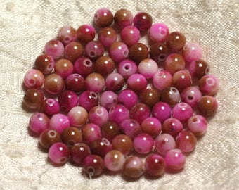 20pc - Stone Beads - Jade Balls 6mm Pink Fuchsia Brown 4558550005267