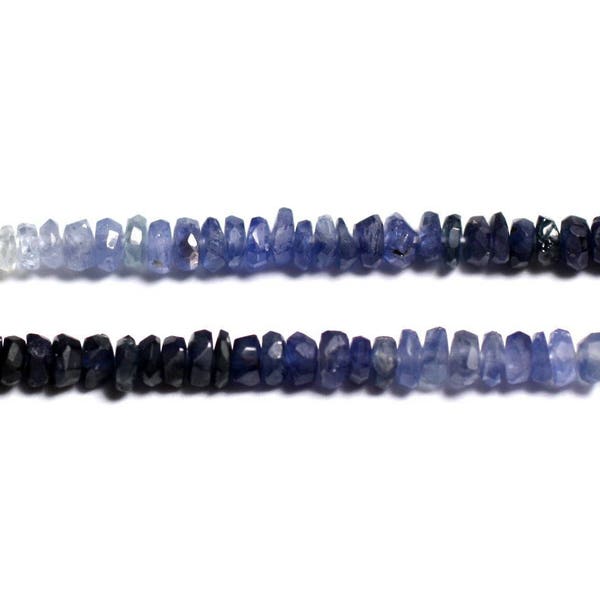 Wire 41cm 300pc approx - Stone Beads - Sapphire Faceted Rondelles 2-4mm gradient white blue night sky black