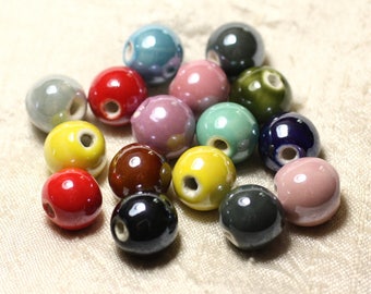 40pc - Porcelain Ceramic Beads Balls 14mm Multicolor Iridescent Mix
